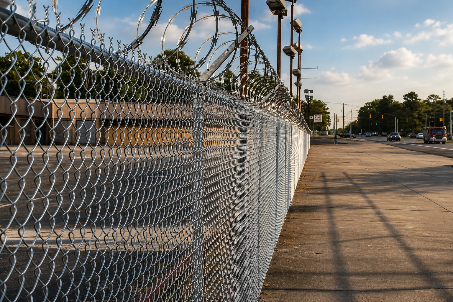 Galvanized chain link fence with security topper along a Birmingham commercial property