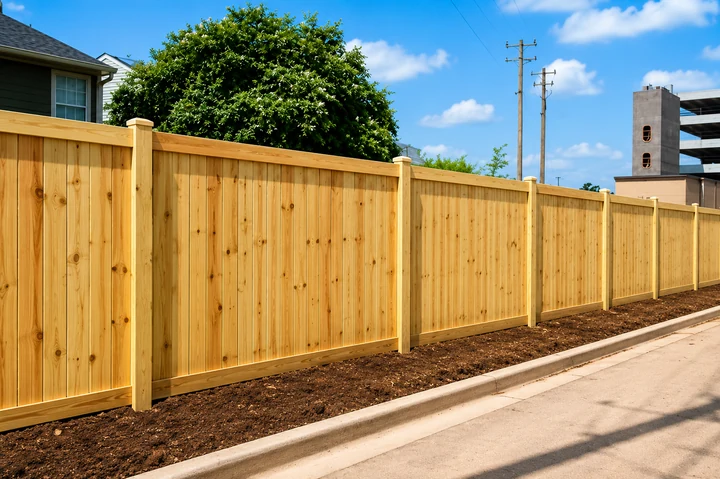 Wood privacy fence installation
